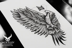 one eagle's wing with the text "Hourria" inside it tattoo idea