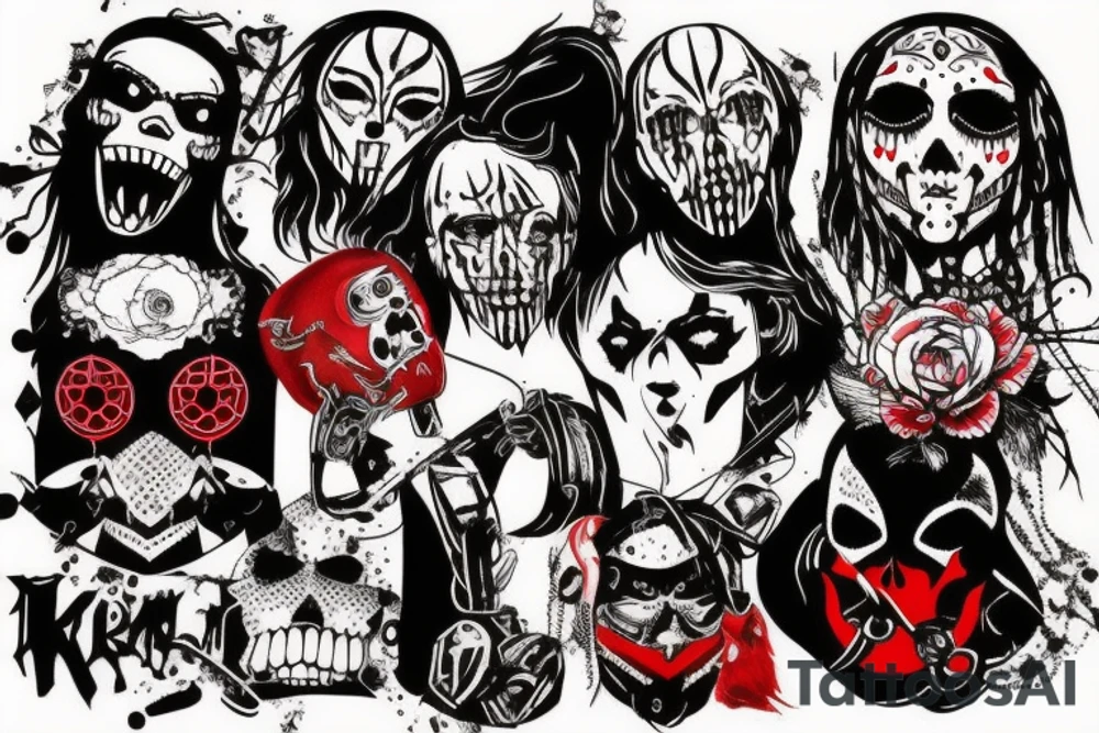 trash polka red and black, full slave tattoo idea