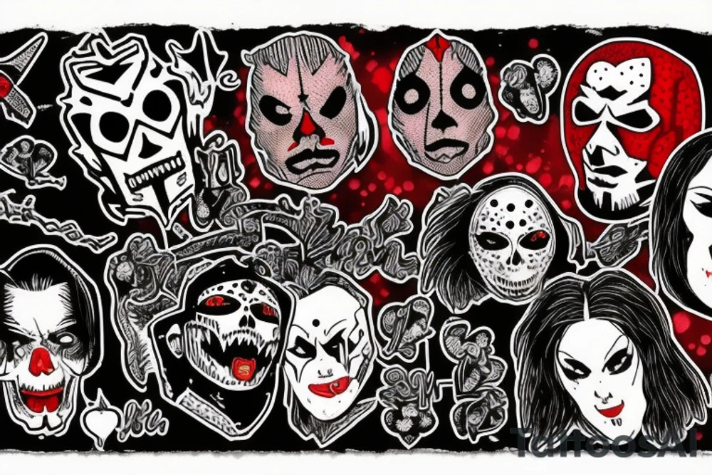 trash polka, red and black, full slave tattoo idea