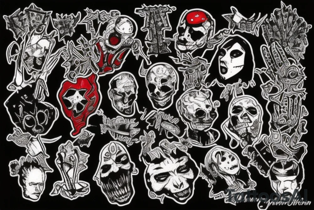 trash polka, red and black, full slave tattoo idea