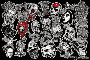 trash polka, red and black, full slave tattoo idea