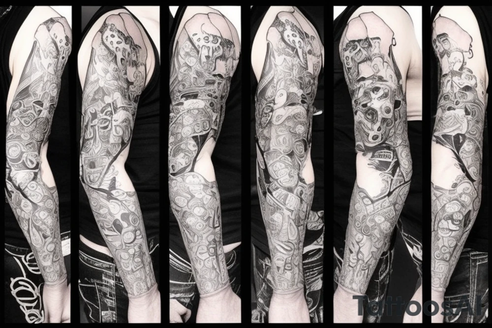 trash polka full sleeve tattoo tattoo idea