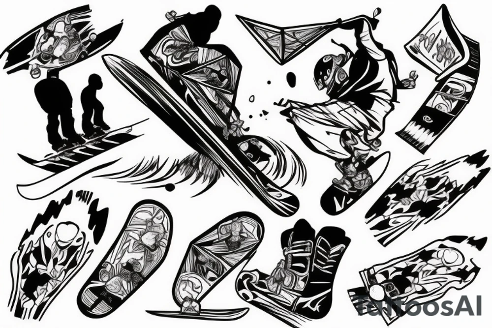 ben snowboard freeriding on another persons backside of body tattoo idea