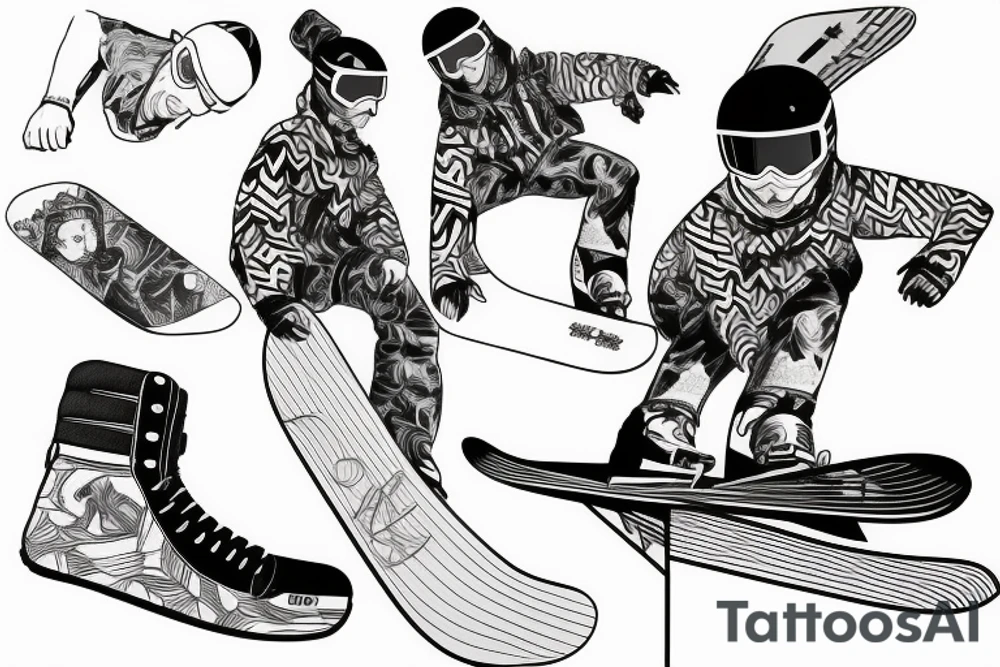 ben snowboard freeriding on another persons backside of body tattoo idea