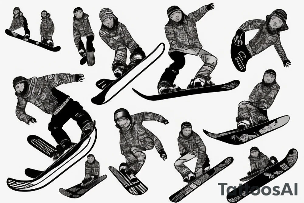 ben snowboard freeriding on another persons backside of body tattoo idea