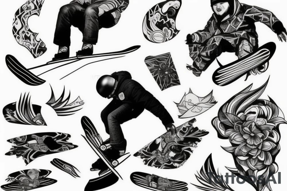 ben snowboarding on another persons backside of body tattoo idea