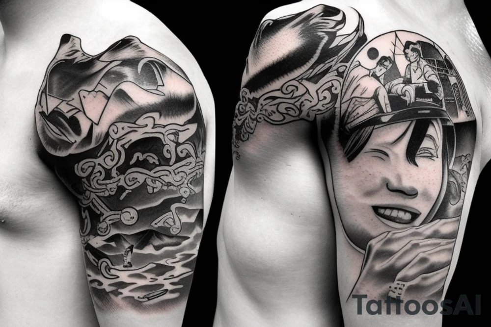 ben snowboarding on another persons backside of body tattoo idea