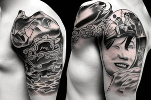 ben snowboarding on another persons backside of body tattoo idea