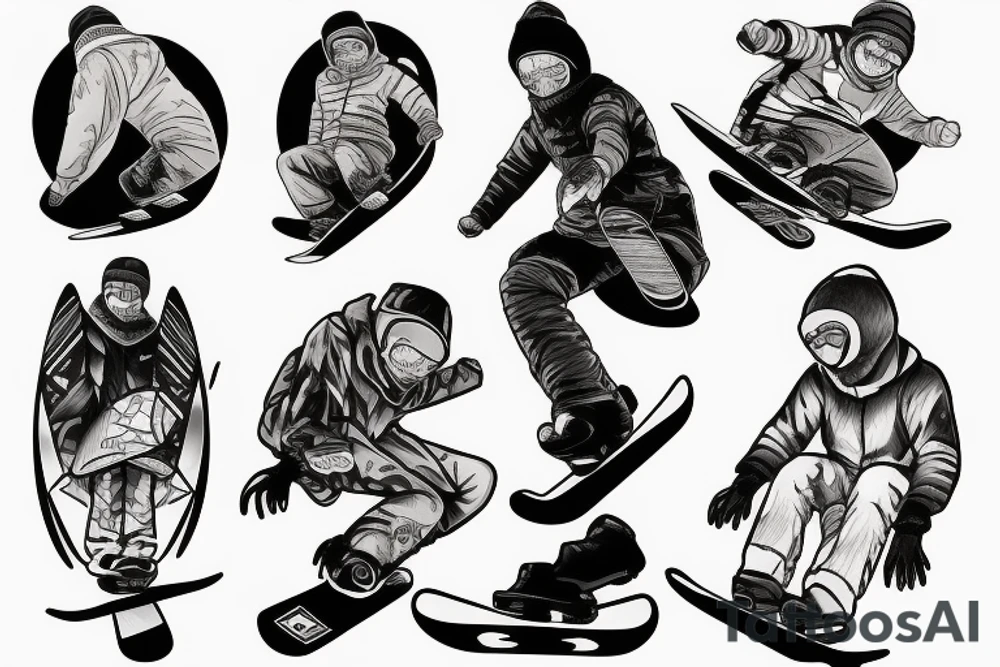 ben snowboarding on another persons backside of body tattoo idea