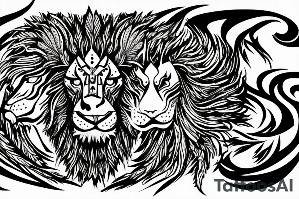 lion and dragon, pegasus, shaman, totem pole, abstract negative space, not ugly, expressive, colour, trippy, lions mane, dragon feet, sharp claws, crystal ball tattoo idea