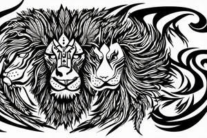 lion and dragon, pegasus, shaman, totem pole, abstract negative space, not ugly, expressive, colour, trippy, lions mane, dragon feet, sharp claws, crystal ball tattoo idea