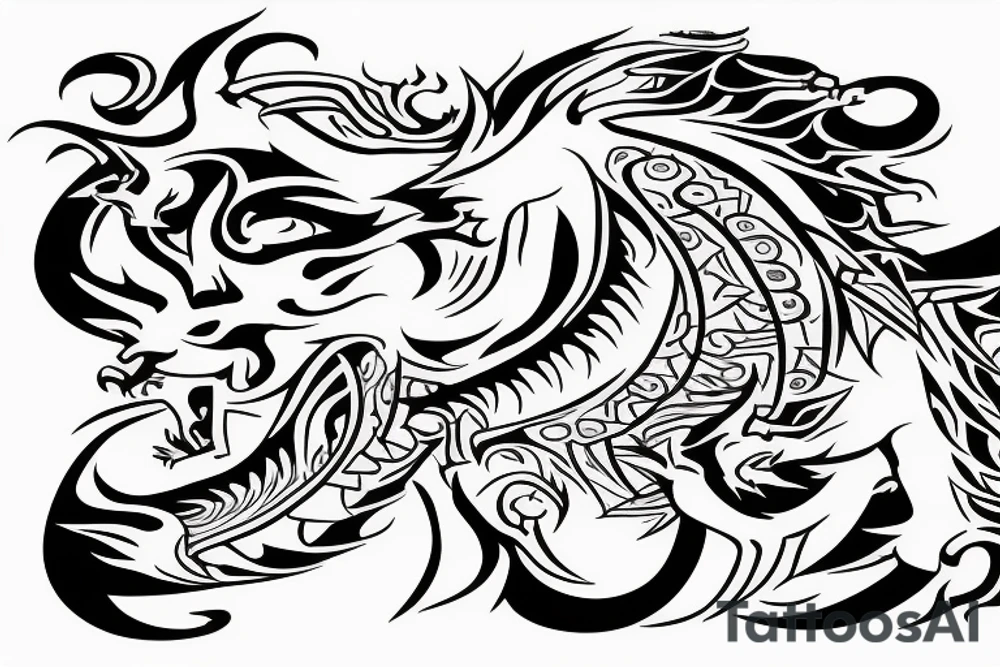 lion and dragon, pegasus, shaman, totem pole, abstract negative space, not ugly, expressive, colour, trippy, lions mane, dragon feet, sharp claws, crystal ball tattoo idea