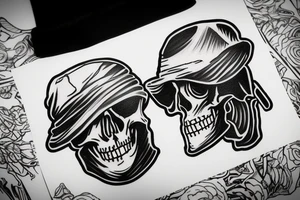 Skeleton with bucket hat on sunset tattoo idea