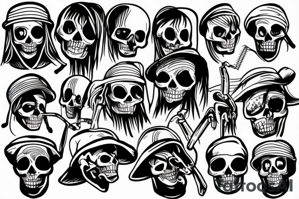 Bucket hat skeleton tattoo idea