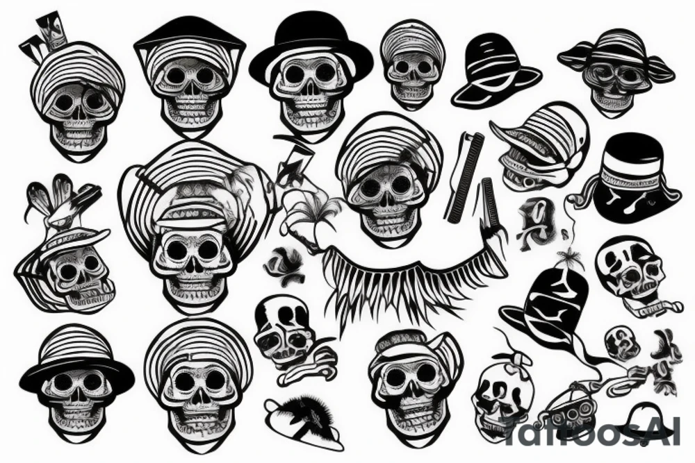 Bucket hat skeleton tattoo idea