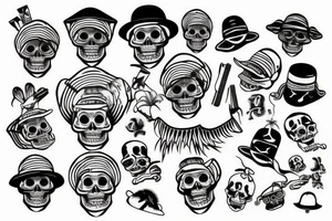Bucket hat skeleton tattoo idea