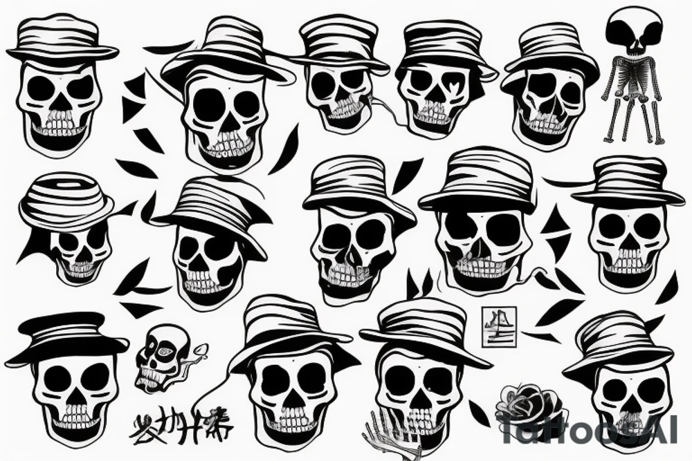 Bucket hat skeleton tattoo idea