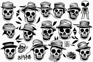 Bucket hat skeleton tattoo idea