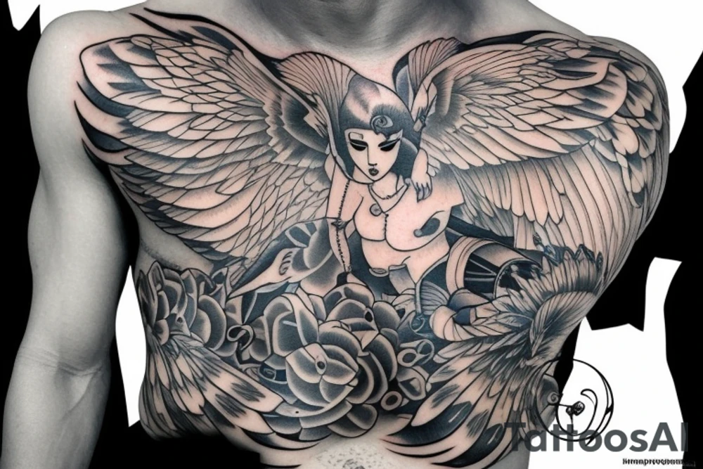 harpye on male chest tattoo idea