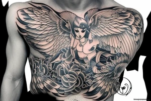 harpye on male chest tattoo idea