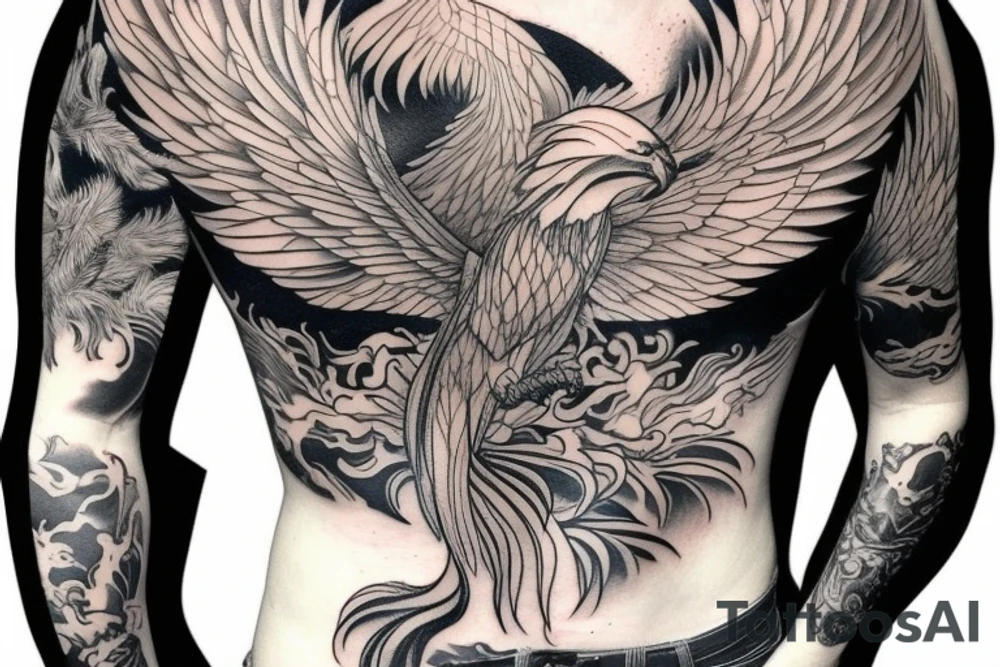 pheonix on male chest tattoo idea