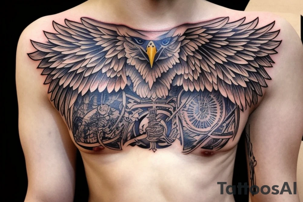eagle on male chest tattoo idea