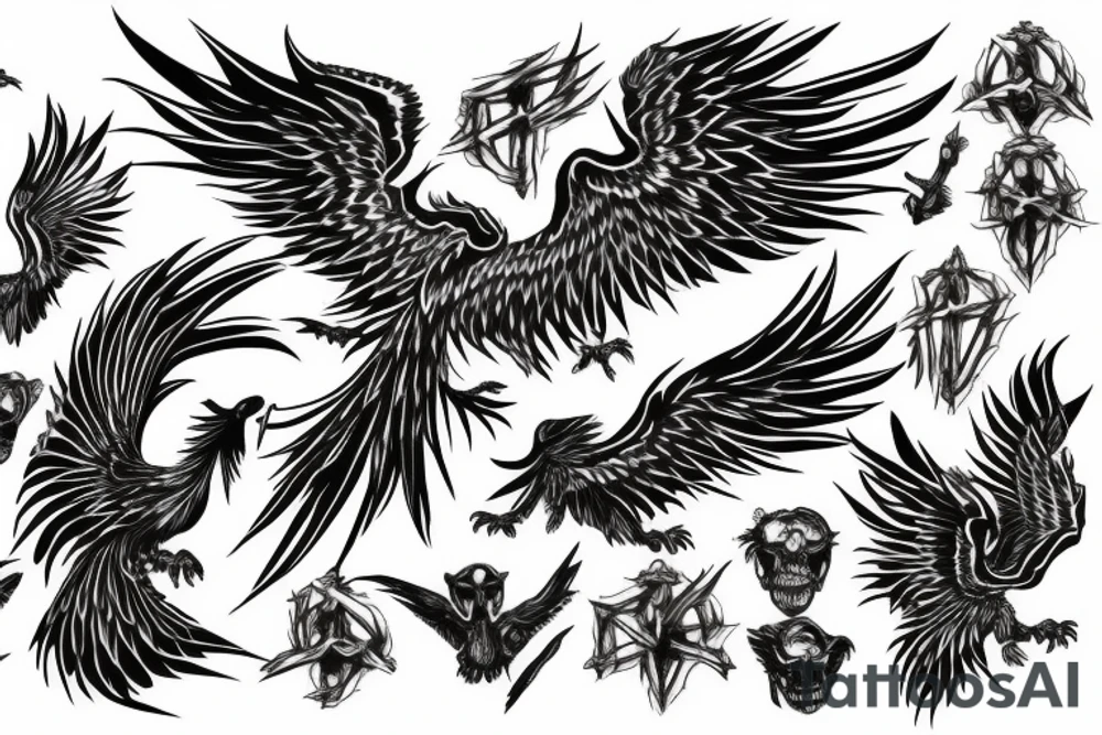 Skeleton phoenix tattoo idea