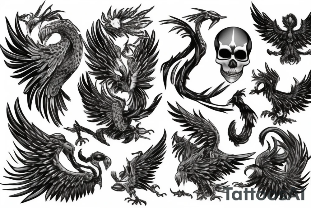 Skeleton phoenix tattoo idea