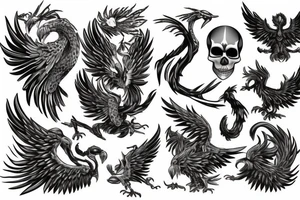 Skeleton phoenix tattoo idea