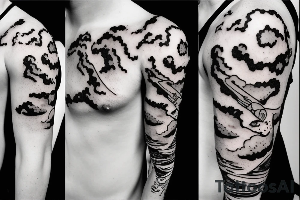 Happy dark cloud with rain and thunderbolt tattoo idea