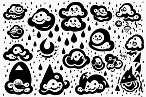 Happy dark cloud with rain and thunderbolt tattoo idea