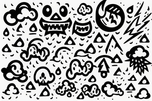 Happy dark cloud with rain and thunderbolt tattoo idea