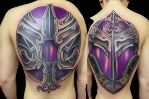 A great knight helmet with purple burning eyes tattoo idea