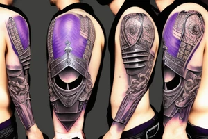 A great knight helmet with purple burning eyes tattoo idea
