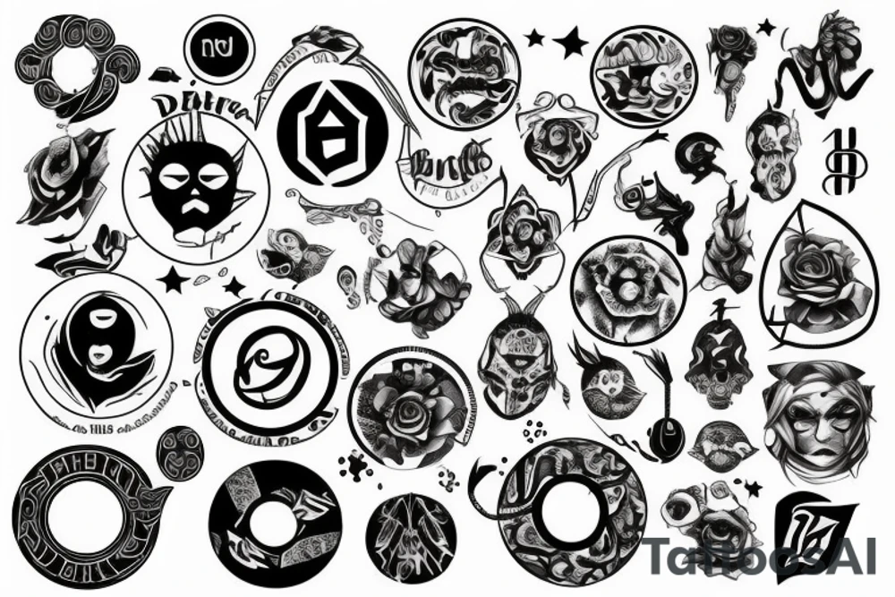 A circle with dark symbols tattoo idea