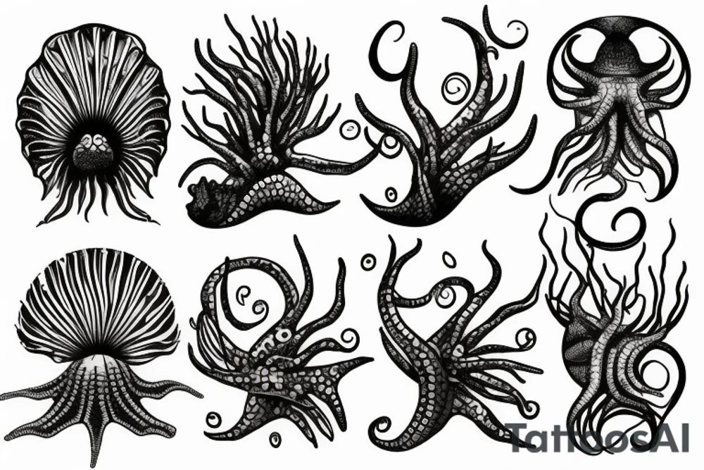 Sunset sea creatures tattoo idea