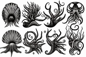 Sunset sea creatures tattoo idea