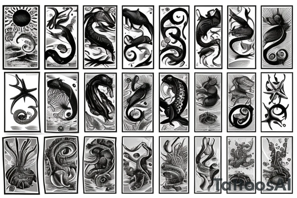 Sunset sea creatures tattoo idea