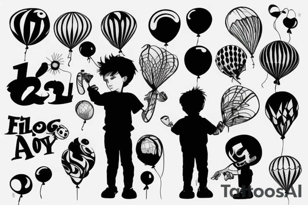 A boy holding a balloon tattoo idea