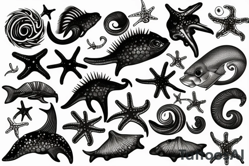 Sunset sea creatures tattoo idea