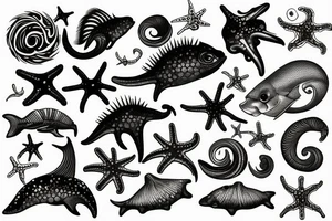 Sunset sea creatures tattoo idea