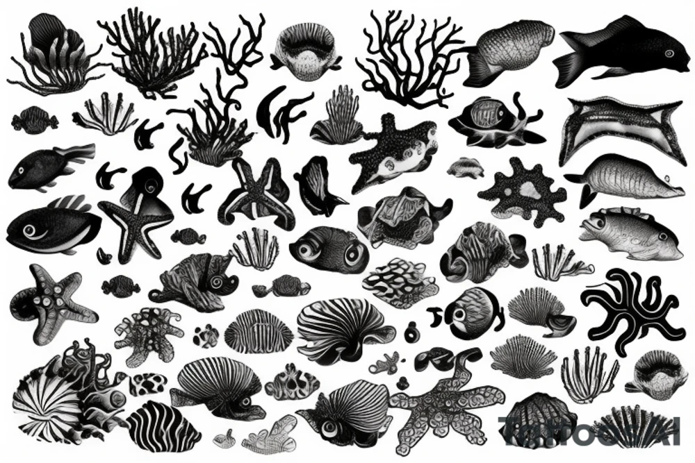 Sunset sea creatures tattoo idea