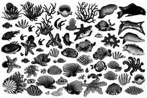 Sunset sea creatures tattoo idea