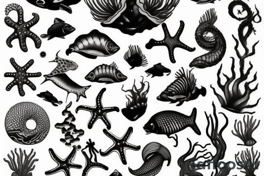 Sunset sea creatures tattoo idea