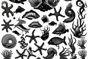 Sunset sea creatures tattoo idea
