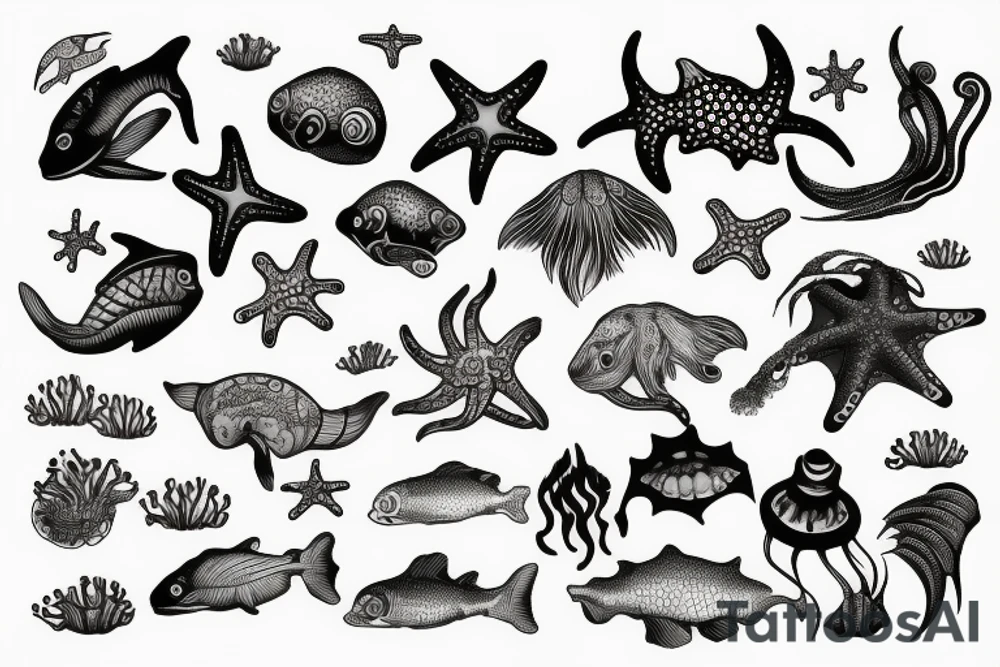 Sunset sea creatures tattoo idea