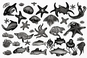 Sunset sea creatures tattoo idea