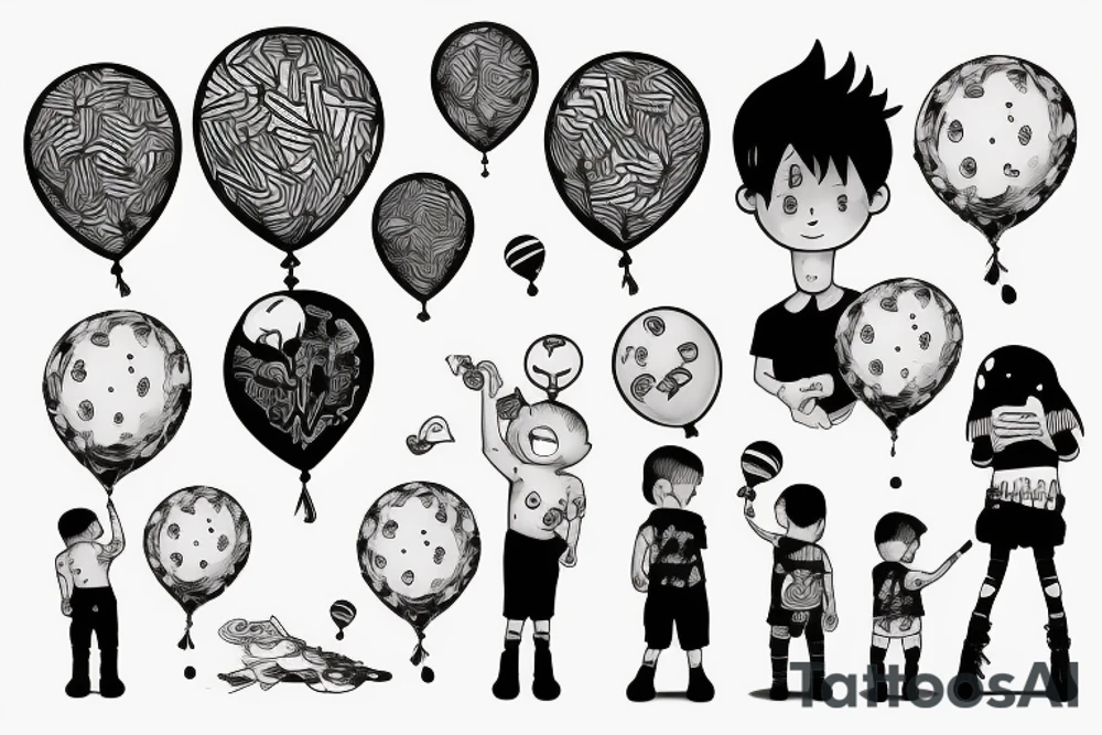 A boy holding a balloon tattoo idea