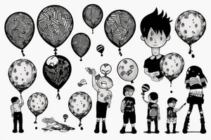 A boy holding a balloon tattoo idea