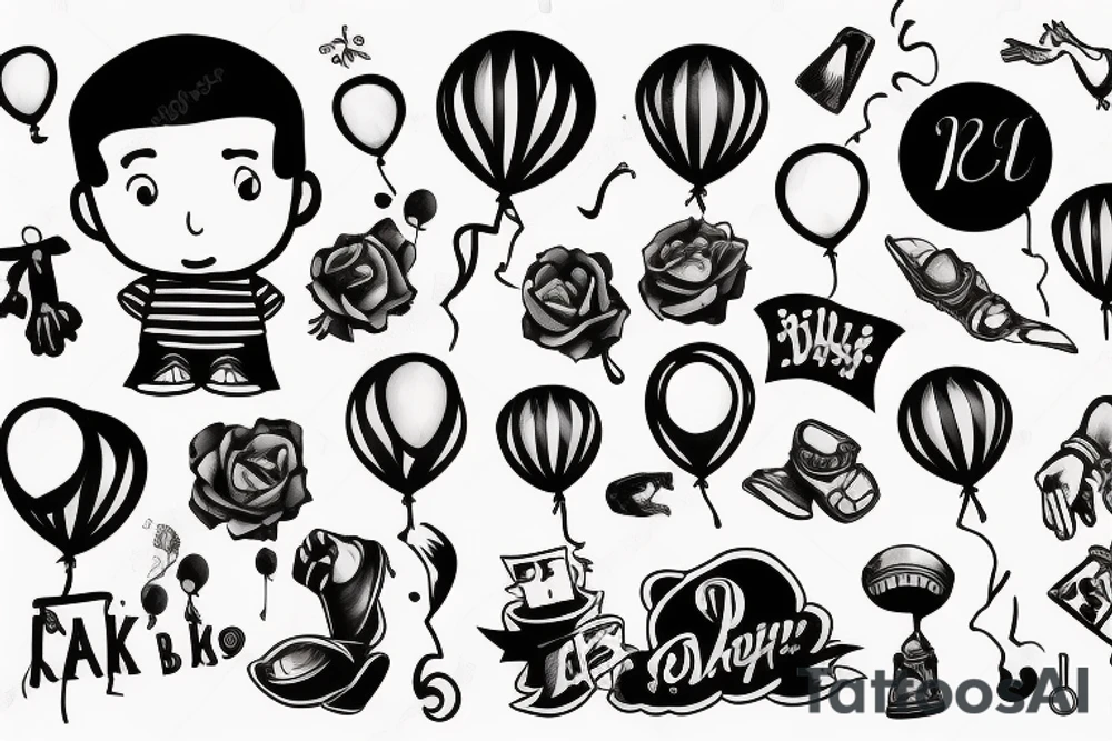 A boy holding a balloon tattoo idea